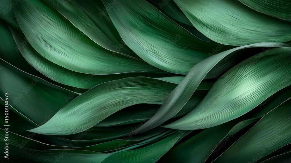 Poster The image is a close up of green leaves with a wavy texture. The leaves are arranged in a way that creates a sense of movement and flow
