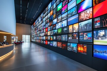 Fototapeta na wymiar Modern media wall in a spacious hall