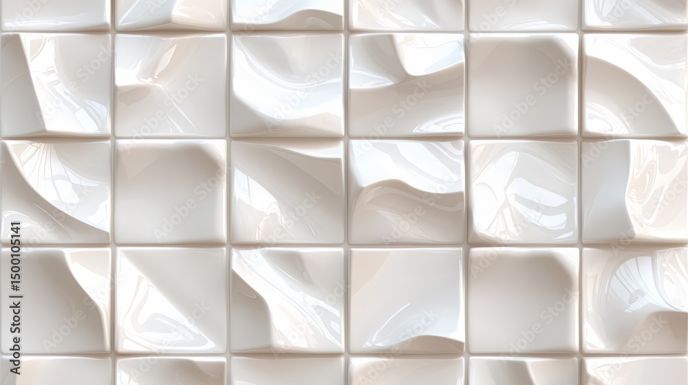 Fototapete the image is a white tile wall with a wave-like pattern. the tiles are white and arranged in a grid,