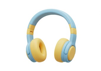 3D Illustration of Blue and yellow headphones isolated on white background for listening music