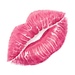 A vivid detailed pink lipstick kiss impression on a white background, symbolizing romance, affection, or a playful gesture, isolated on a transparent background