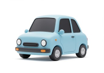 Fototapeta premium 3D Illustration of Light blue cartoon car isolated on white background