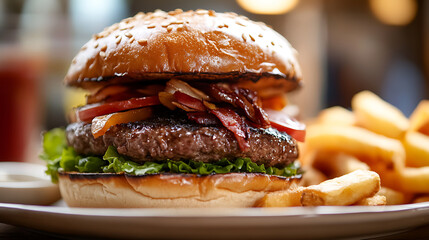 Juicy Bacon Cheeseburger with Fries