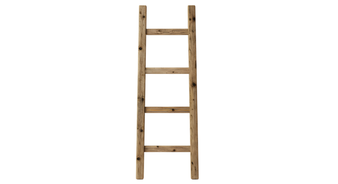 Vertical wooden ladder shelf