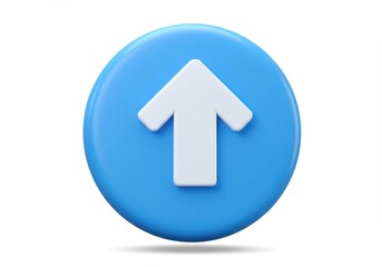 3D Illustration of White arrow pointing up on a blue circle isolated on white background
