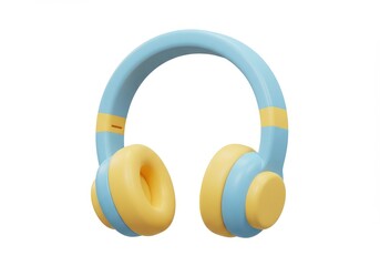 3D Illustration of Blue and yellow headphones isolated on white background