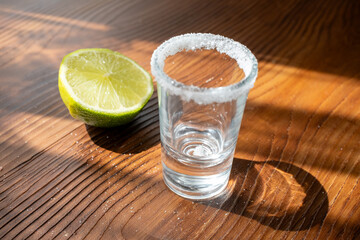 lime lemon and shot drink in close up