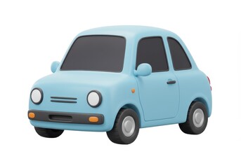 Fototapeta premium 3D Illustration of Light blue cartoon car isolated on white background with simple design