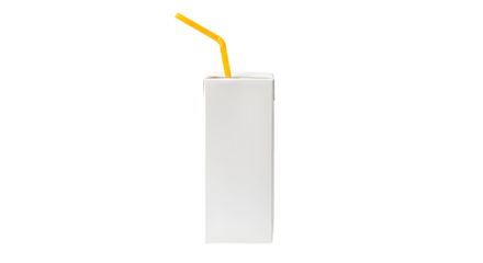 White juice box with yellow straw