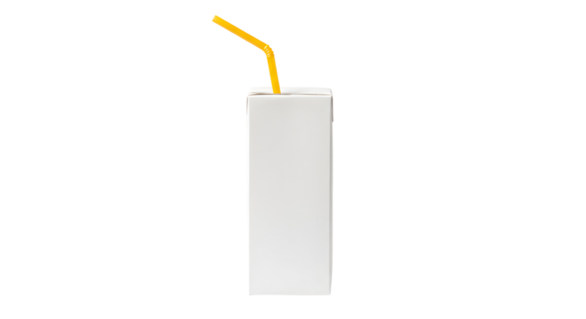 White juice box with yellow straw