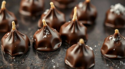 Colorful candy-coated chocolate drops scattered on a smooth surface, vibrant lighting, realistic photography style, no text, isolated, commercial food presentation
