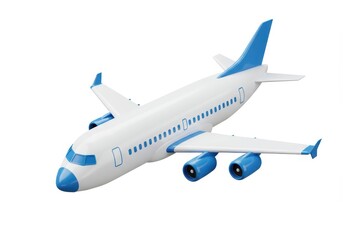 Fototapeta premium 3D Illustration of White and blue airplane isolated on white background