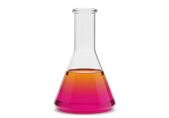 3D Illustration of Laboratory flask with pink and orange liquid isolated on white background