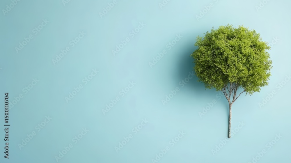 Aufkleber Tree is shown on a blue background. The tree is small and he is a part of a larger tree. The background is a light blue color, which gives the image a calm and peaceful mood