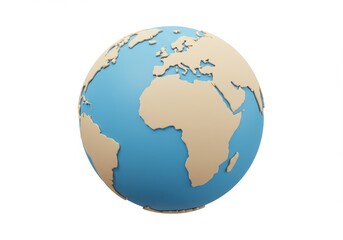 Fototapeta premium 3D Illustration of World globe with continents in beige and blue isolated on white background