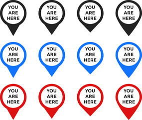 you are here with map icon set. Location pin. perfect for maps. position symbol