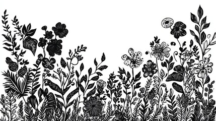 Fototapeta premium Botanical doodle background art vector set. Flower and leaves abstract shape doodle art design for print, wallpaper, clipart, wall art for home decoration 