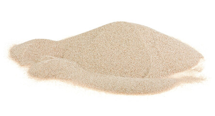 Pile of dry beach sand isolated on a white background. Desert sand.