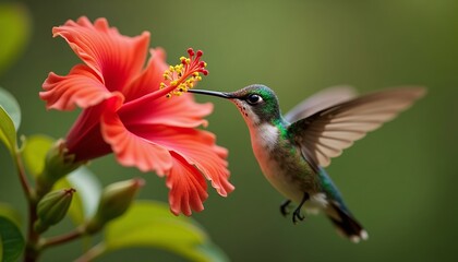 Fototapeta premium Hummingbird and Hibiscus Flower