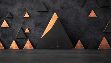 Abstract Geometric Design with Triangles on Dark Textured Background