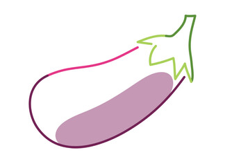 Eggplant with green stem in linear style. Flat vector illustration isolated on white background
