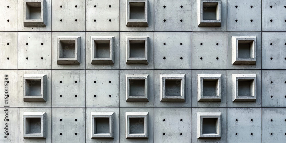 Poster wall with many small square openings. the wall is made of concrete and has a gray color. the opening