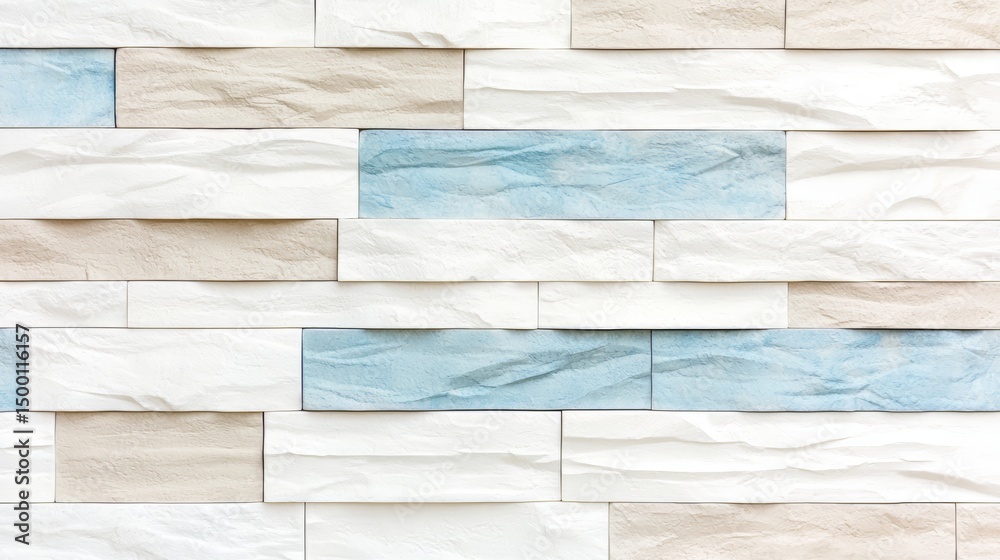 Fototapete the wall is made of white and blue bricks, with a blue stripe running down the middle. the bricks ar