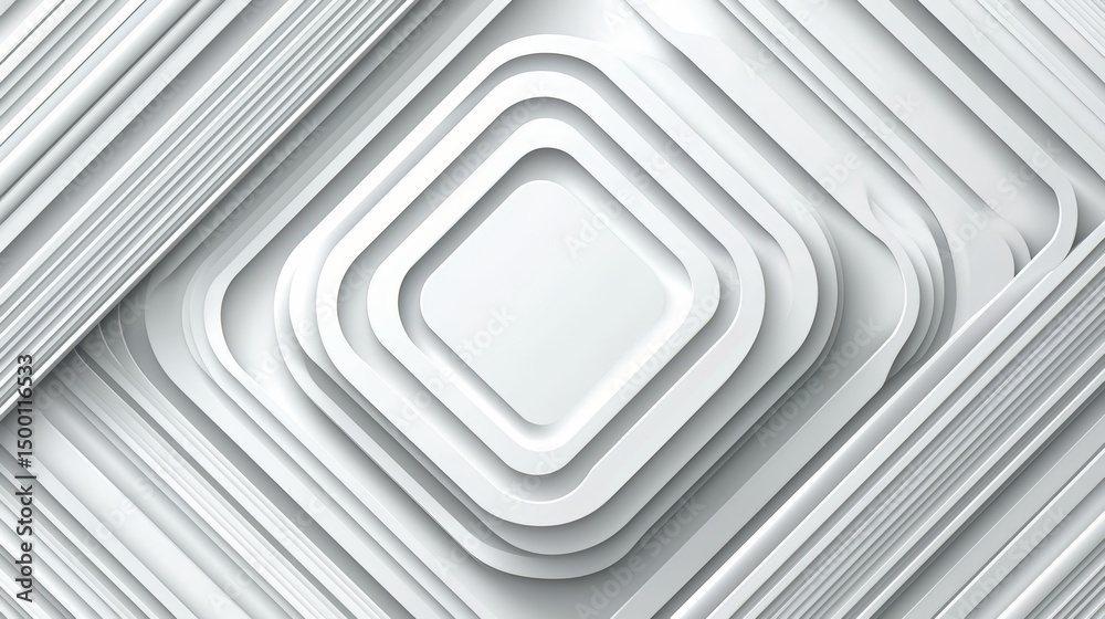 Fototapete White background with a square in the middle. The square is surrounded by white lines. The image has a modern and minimalist feel to it