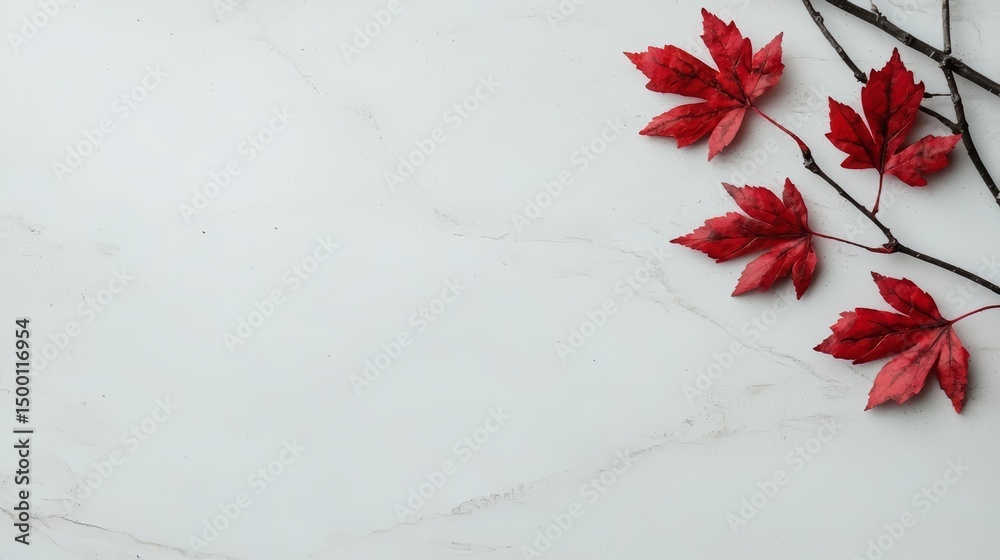 Poster white background with red leaves on it. the leaves are arranged in a way that they are not overlappi