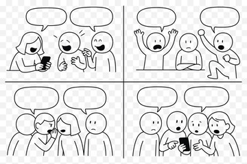 Obraz premium Editable Comic Strip Template – Blank Doodle Style Speech Bubble Comic Panels 
