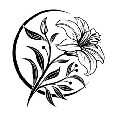 Tribal Lily Flower Tattoo Design – Bold Black and White Line Art