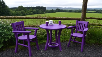 Purple Wooden Patio Set with Scenic View