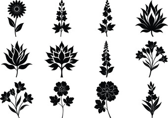 flower Vector Silhouette Bundle Vibrant Floral Design Set.
