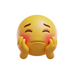 Fototapeta premium Embarrassed emoji with red cheeks and hands covering part of the face