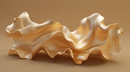 Gold draped fabric, abstract form, soft folds on beige background