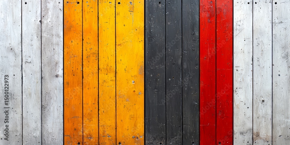 Fototapete wooden background with a red stripe and yellow stripe. the background is made of wood and has a yell