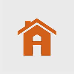 Orange House Icon with Letter A