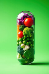 transparent capsule with healthy vegetables inside