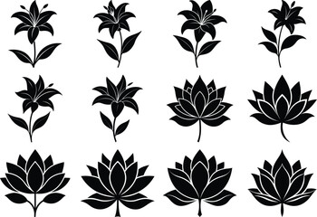 Water Lily Hibiscus Lotus Vector Silhouette Bundle Elegant Floral Design Set