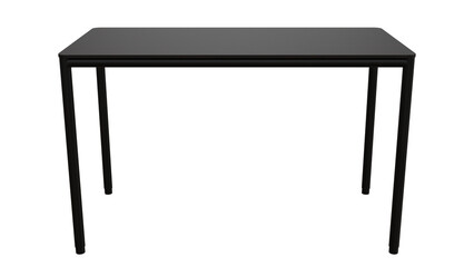 A black table with a black top and metal legs