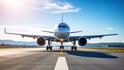 Naklejka premium Airplane on Runway Preparing for Takeoff, Air Travel, Aviation