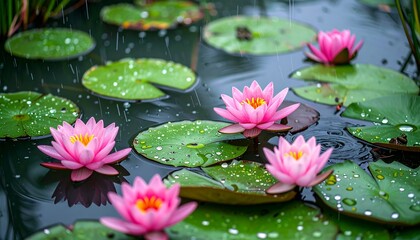 Lotus Pond in Rain
