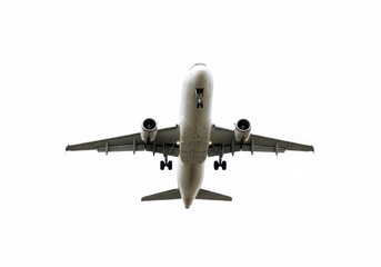Airplane landing gear down white background