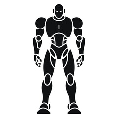 Humanoid Robot Standing Pose Black and White Vector Art - Futuristic AI Tech Illustration