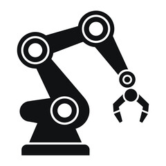 This is a classic, minimalist icon of a robotic arm with a gripper.