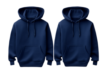 Two navy blue hoodies isolated on a white background, Png Transparent Background