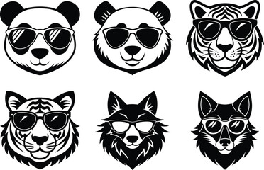Fototapeta premium set of black and white animals head