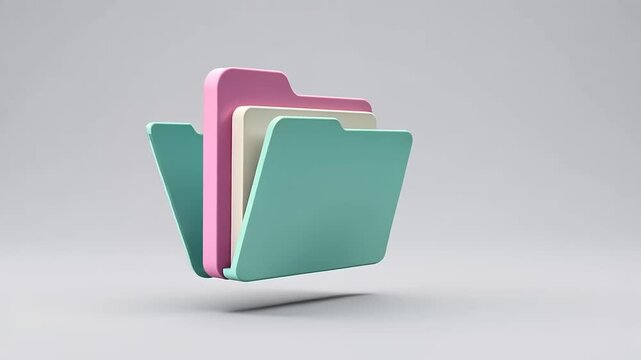 Colorful floating file folders in a minimalist setting, showcasing organization and creativity