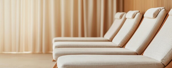 World sleep day with peaceful relaxation idea. Relaxing loungers in a serene indoor setting.