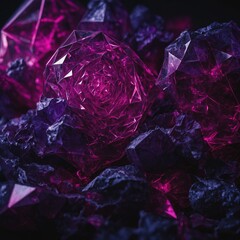 Violet and fuchsia glowing geometry on a blurred abstract background